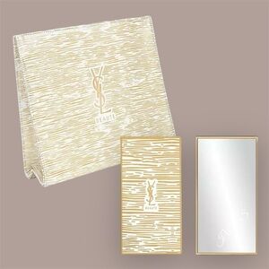 Gold-White YSL (Yves Saint Laurent) Beauty Cosmetic Bag + Compact Mirror SET